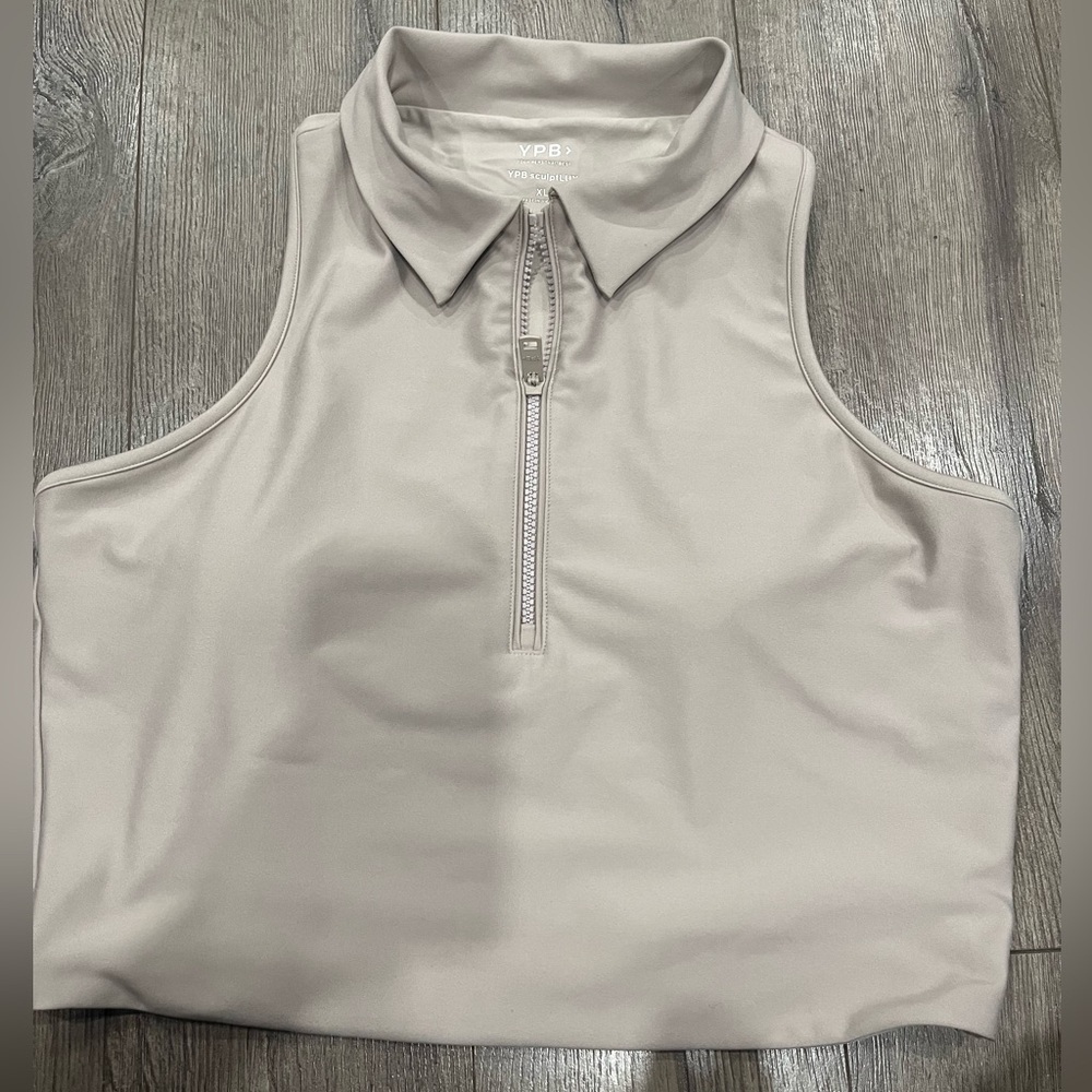 [XL]YPB Sculptlux light Gray WMN Zip-Up Polo Tank Top